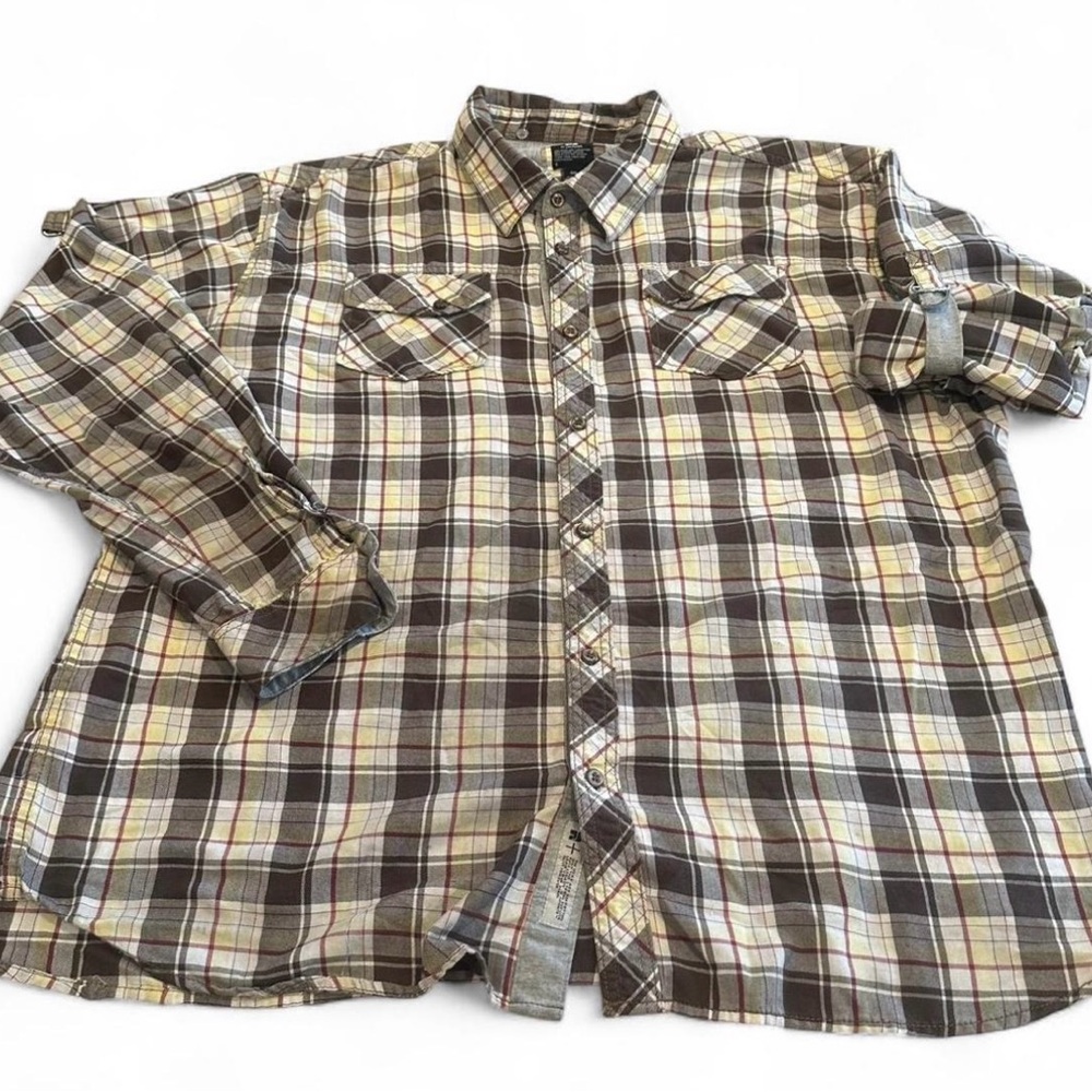PJ Mark Metal Ring Grunge Plaid Button Down Shirt Only The Strong Moto Punk Rock